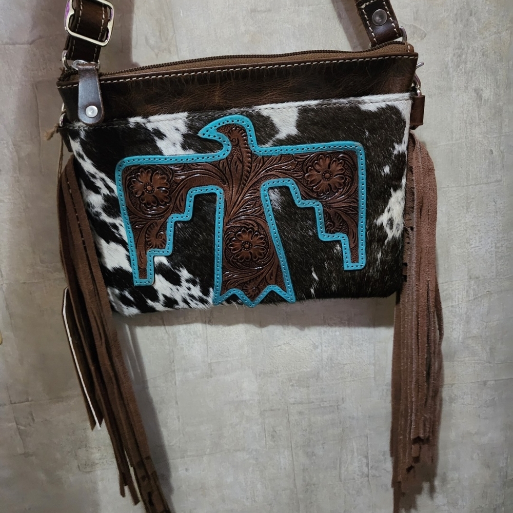 Western Cowhide Crossbody Bag with Fringe